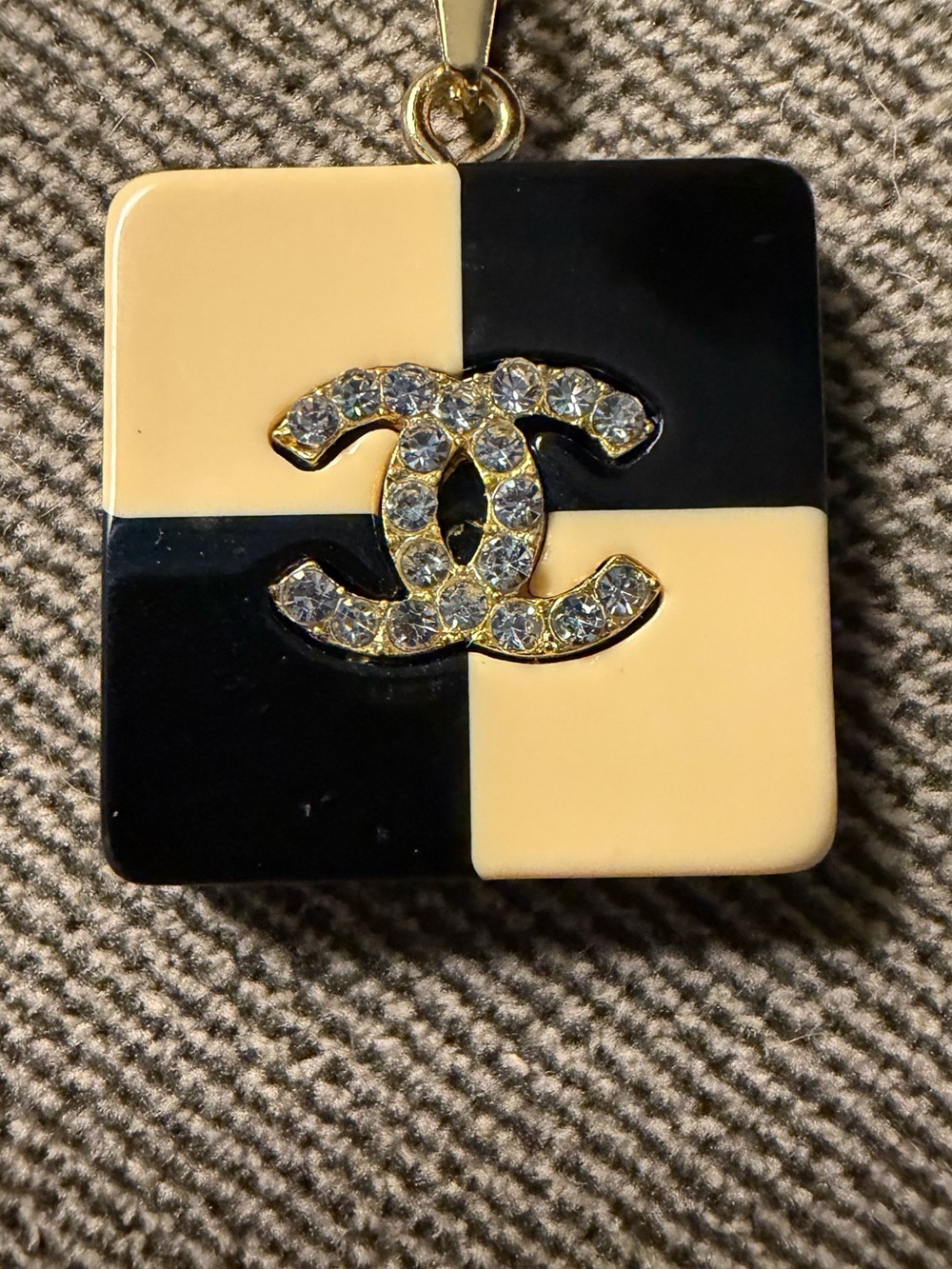 Chanel 24A CC Rhinestone Resin Checkerboard Pendant France - Picture 3 of 13